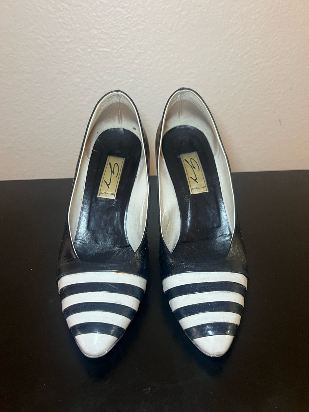 Giuseppe Zanotti Black and White Striped Pointed Toe Pumps Women’s Size 10